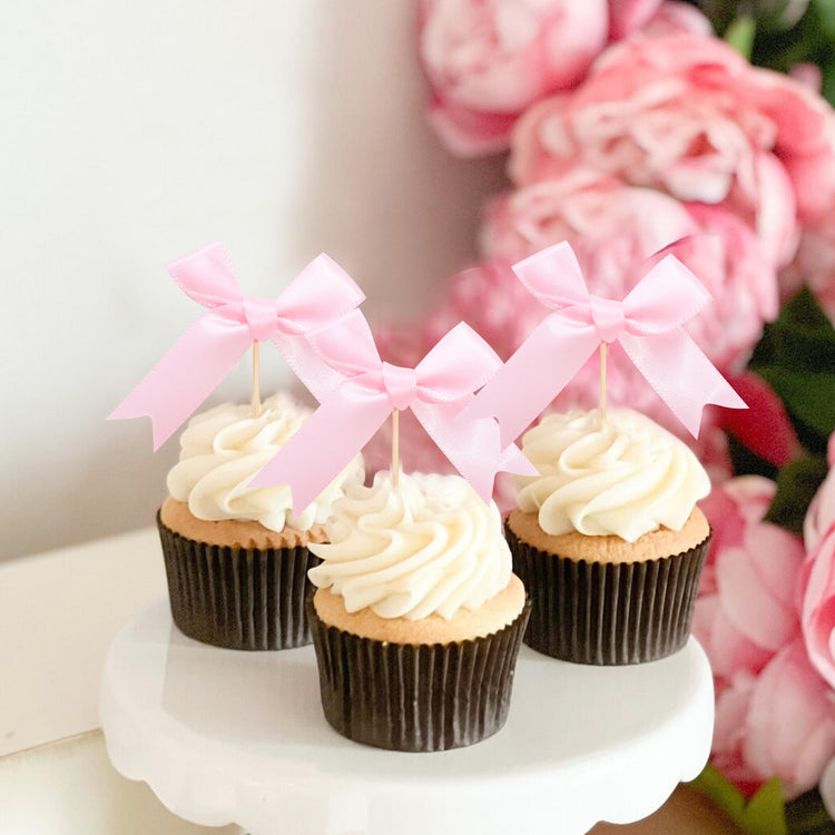 Pink Bow Cupcake Toppers