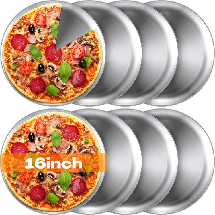 8 Pieces Matte Silver Pizza Pans 16 Inch Bakeware (8 Count)