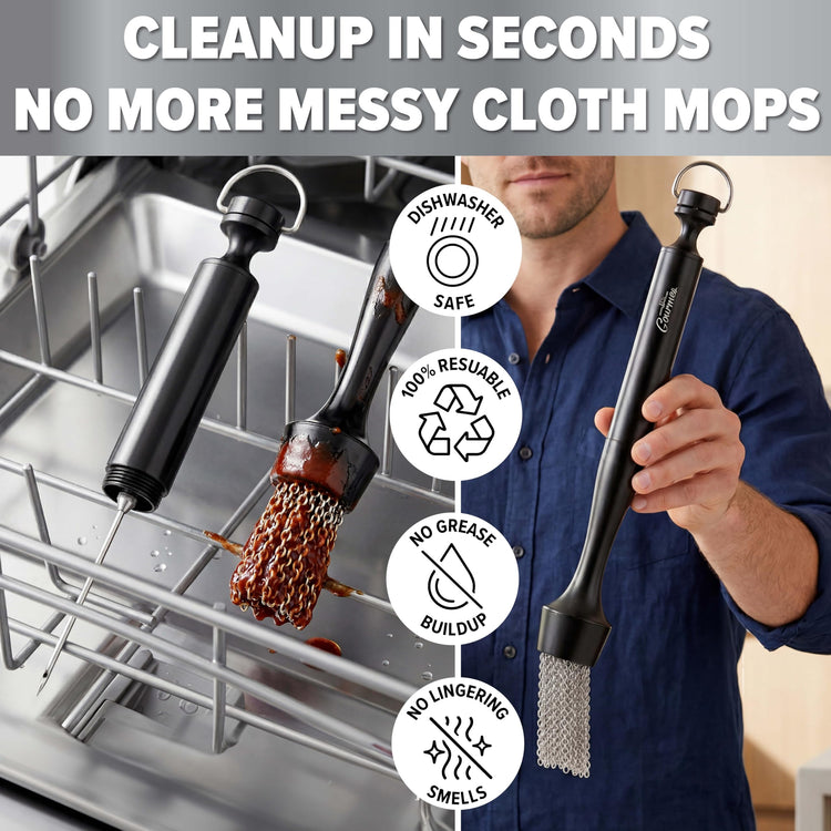 3-in-1 Barbecue Chain-Link Basting Mop, Built-in Injector