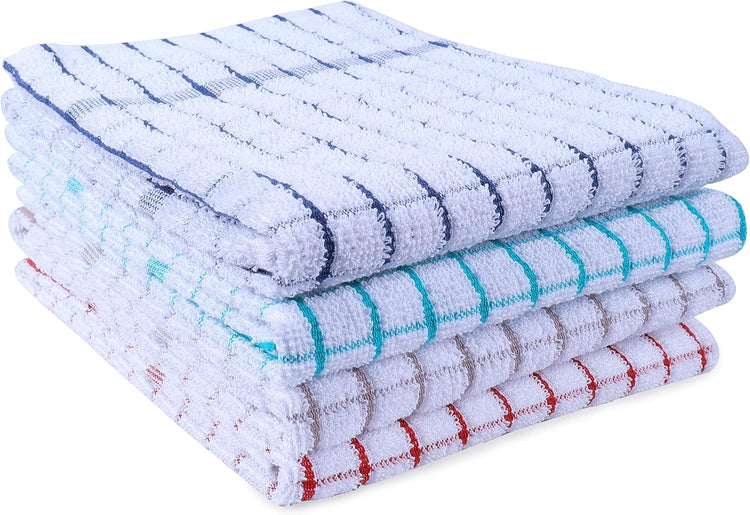 AMOUR INFINI Kitchen Towels Set of 4 - Highly Absorbent, Super Soft Terry Cotton 20x28 Inch Dish Towels with Hanging Loop - Hand & Tea Towels for Cleaning & Drying Dishes (Ass- Blue) - Nestoria