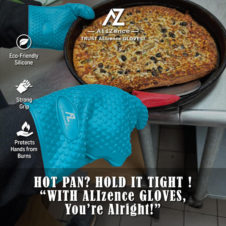 Silicone Smoker Oven Gloves & BBQ Set – Extreme Heat Resistant, Waterproof Oven Mitts, Mini Gloves, Hot Pads & Pot Holders for Cooking, Grilling, Baking, Extra Soft, Superior Value 6 pc Set. (Blue)
