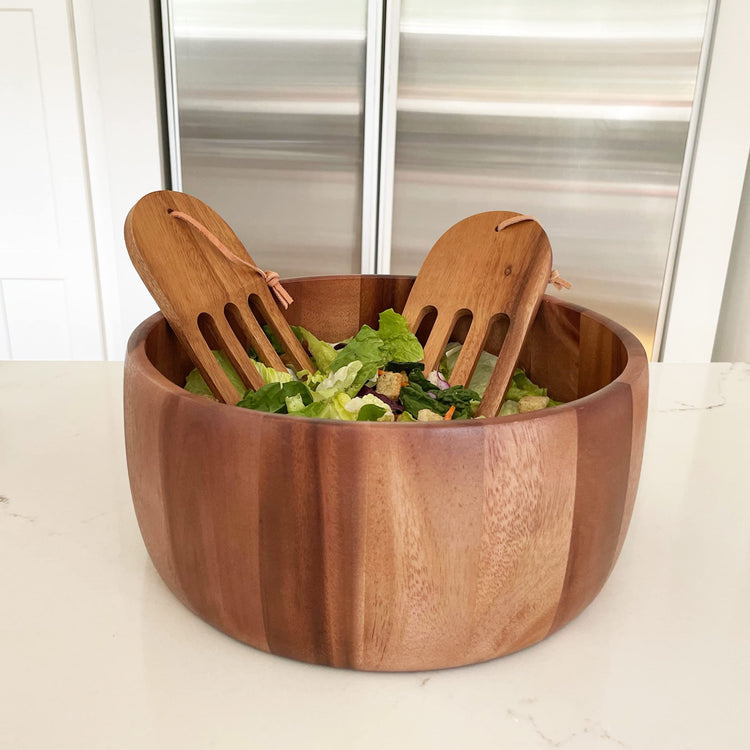 Woodard & Charles Acacia Wood 10" 3 Pc Salad Bowl w (4 Count)