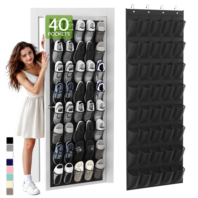 Over the Door Shoe Organizer with 40 Large Breathable Mesh Pockets