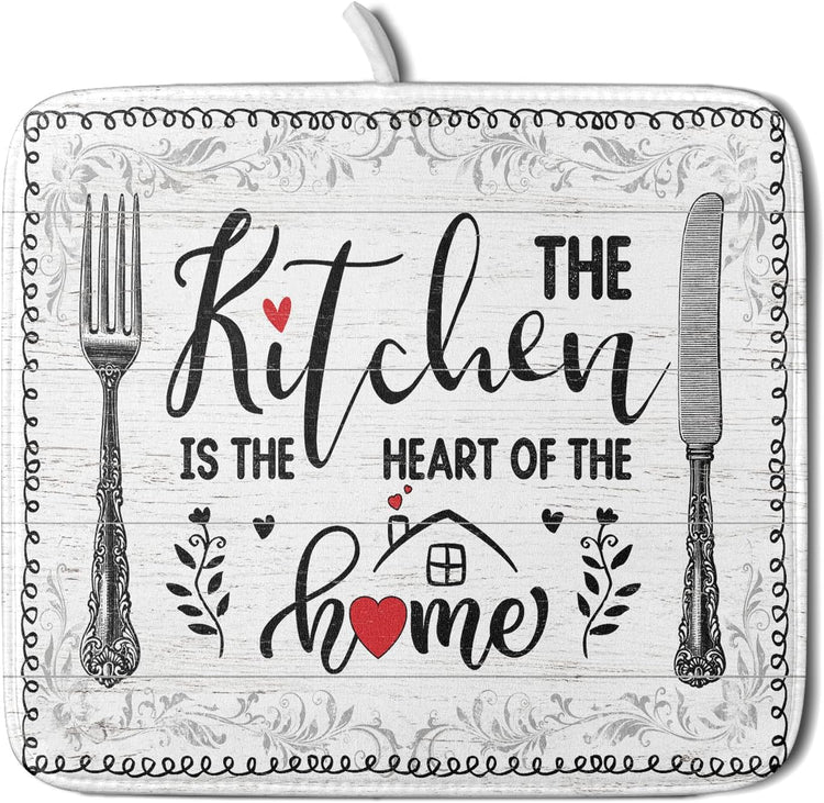 White Kitchen Dish Drying Mat 16x18 Inch Knife Fork Dish Drainer Rack Mats Microfiber Absorbent Protector for Kitchen Countertop Decor
