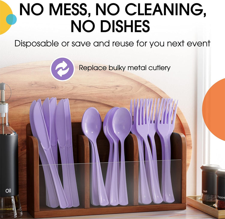 Lavender Plastic Spoons 200 Pcs Lavender Spoons Disposable Utensils Heavy Duty Plastic Cutlery Set Disposable Cutlery Sets Flatware Sets Silverware Set Party Supplies & Party Tableware Party Solids