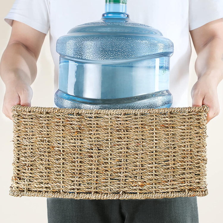 HOONEX Large Wicker Baskets for Storage, Seagrass Baskets with Dual Handles, Woven Baskets for Storage, Set of 3, Natural