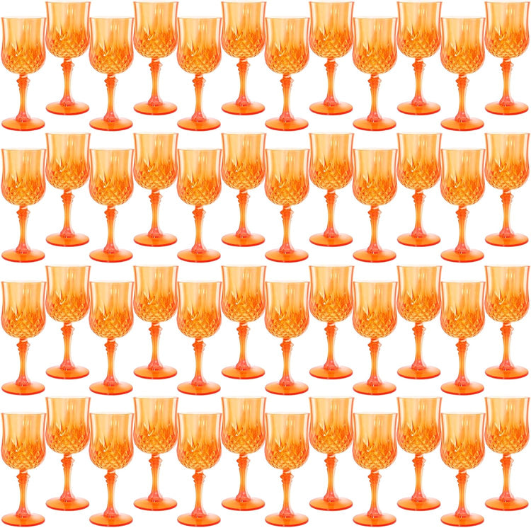 Plastic Wine Glasses,Plastic Goblets Vintage Style Cordial Drinking Glasses for Wedding Reception, Grand Event Party Supplies (48, Pumpkin orange)
