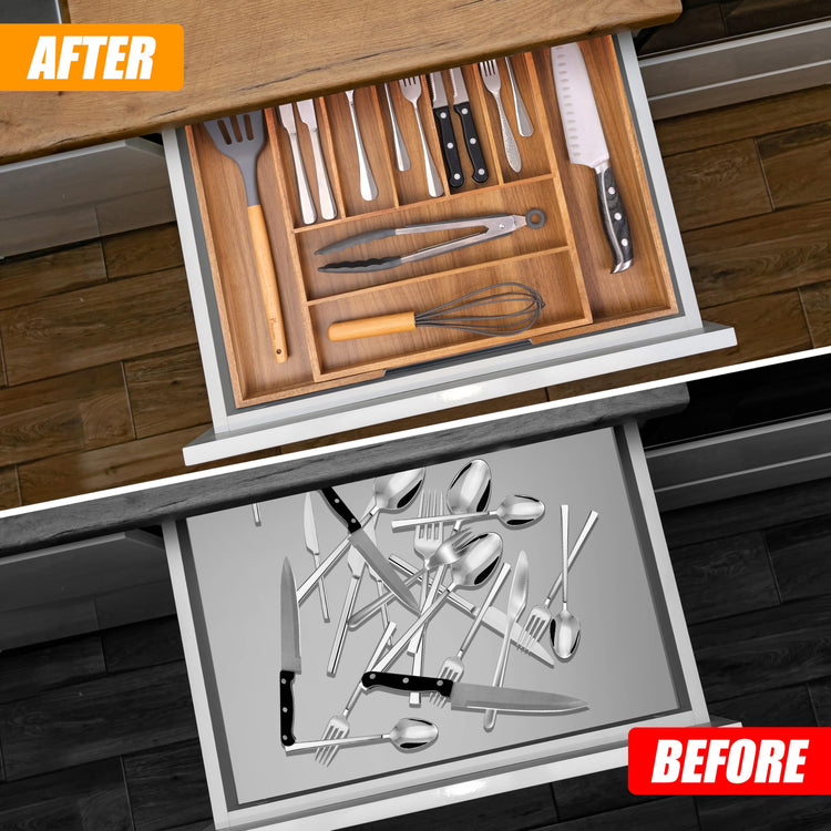 Large Premium Acacia Wood Silverware Organizer