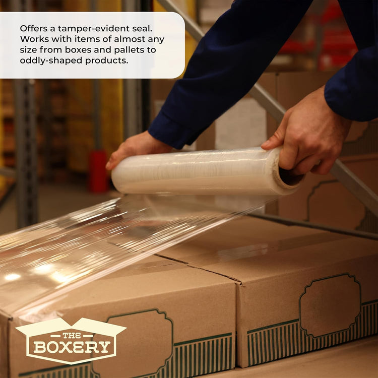 The Boxery- 18''X1500' Per Roll Stretch Wrap-4 Rolls/6000 Feet Total (70 Gauge) - Industrial Grade, Stretch Wrap Film Clear Cling Plastic for Shipping, Moving and Packaging