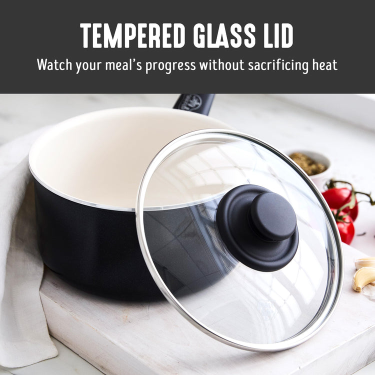 2.5QT Ceramic Nonstick Saucepan with Glass Lid
