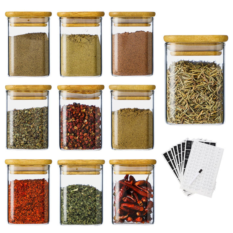 Kitchen Glass Spice Jars 10 Pcs 7 Oz with 275 Labels (10 Count)