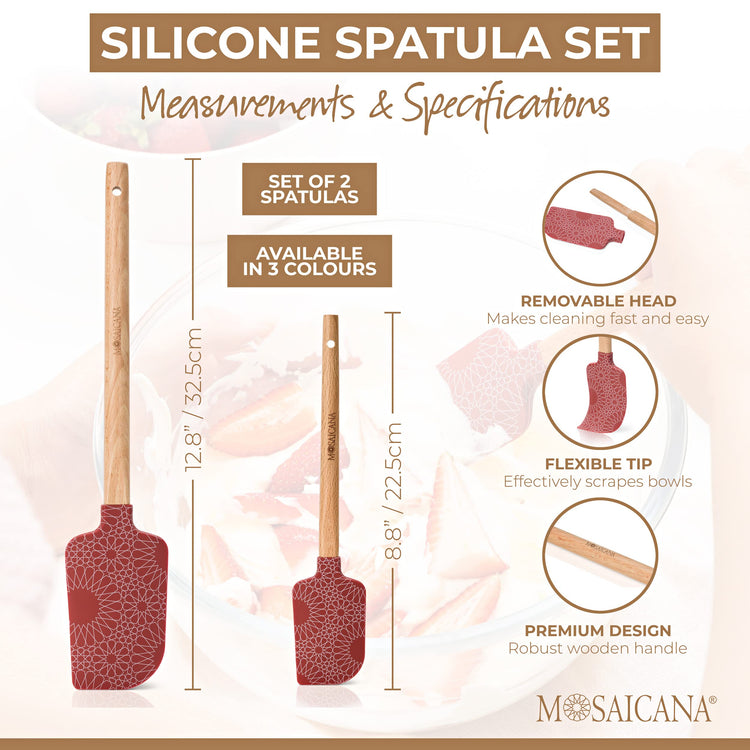 Silicone Spatula set of 2 with wooden handle and stunning pattern (2 Count)