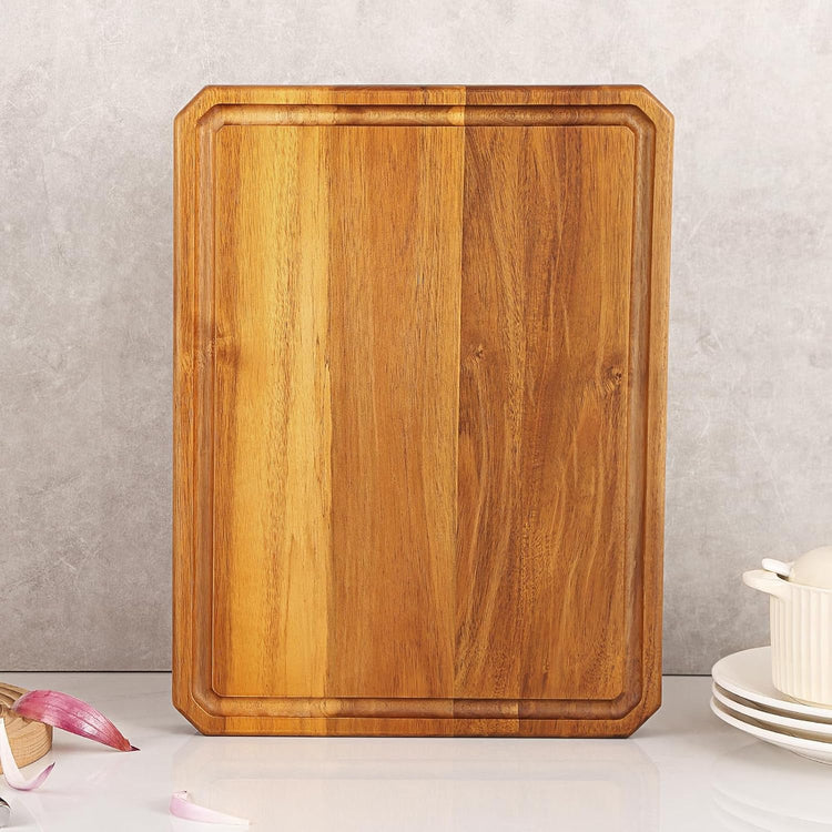 Acacia Wood Cutting Boards for Kitchen,Large Wooden Cutting Boards for Chopping Meat, Cheese, Fruits, and Vegetables,Extra Large Charcuterie Board with Handles, Juice Groove