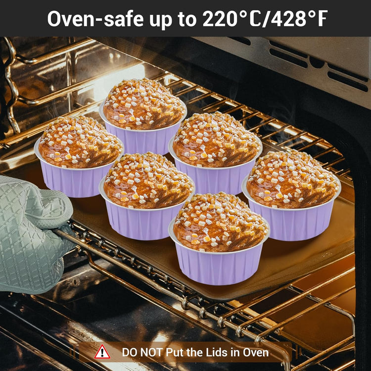 EUSOAR Disposable Ramekins, 60pcs 5oz Aluminum Cupcake Baking Cups Reusable, Mini Muffin Cups Cupcake Liners with Lids, Creme Brulee Containers Mold Tin, for Party Family Gathering Shower Catering