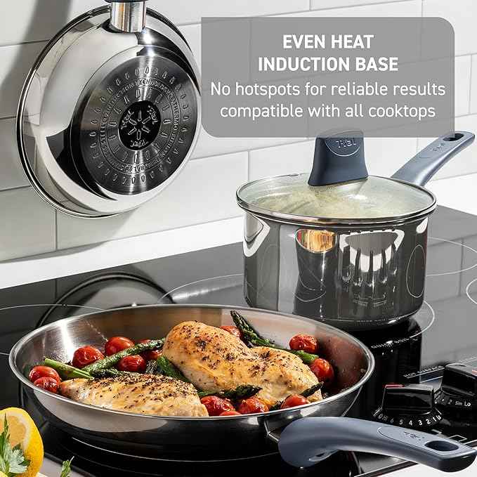 T-fal Essentials Stainless Steel Cookware Set, 2-Piece 8" and 10.5", Induction Compatible, Oven Safe 350F, Pots and Pans Set, Cooking Skillets, Cookware, Kitchen Frying Pans, Silver/Blue
