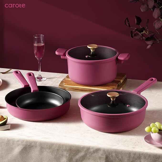 CAROTE Non Stick Pots and Pans Set, Cookware Sets Nonstick, Kitchen Cooking Set with Stay-Cool Handles,with Silicone Tools and Pot Protectors,16 Piece