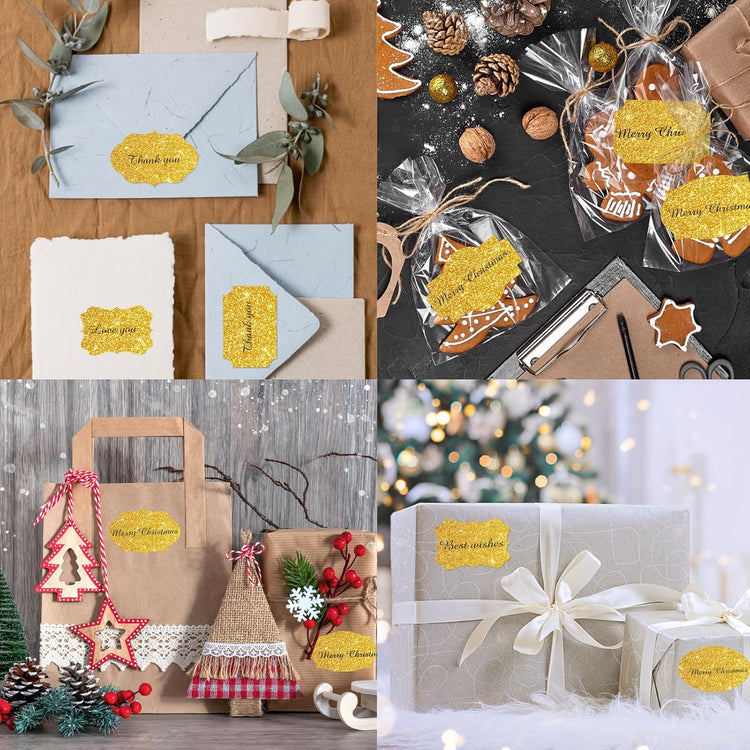 350 PCS Gift Tags Stickers Name Labels Stickers,2" x 1.2" Fancy Shape Stickers Self-Adhesive Handmade Bottle All-Purpose Jar Labels for Presents Cosmetic Decoration Jars Food Craft (Bright Gold)