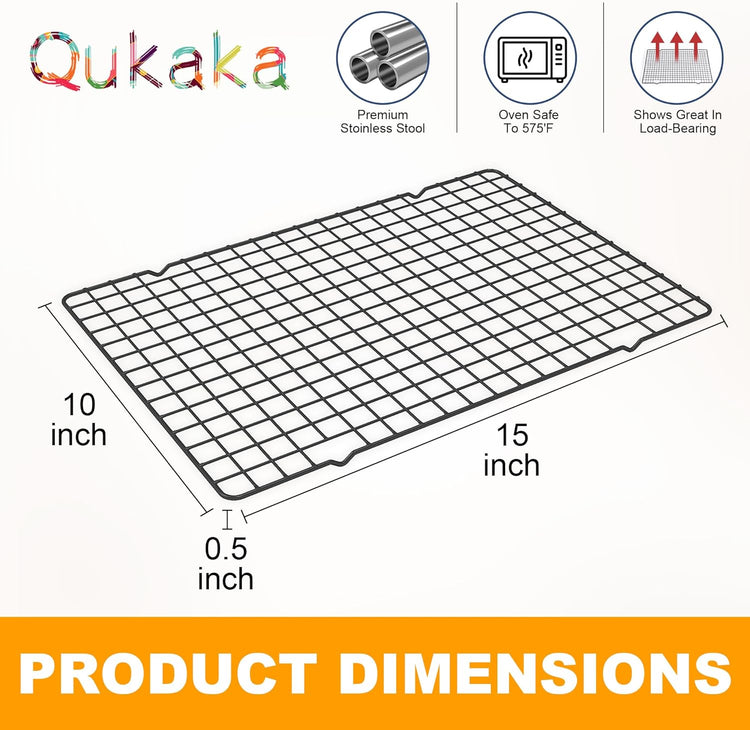 2PCS Cooling Racks for Cooking and Baking - 10" x 15"Heavy Duty Stainless Steel Wire Rack for Baking, Grilling, Roasting - Oven & Dishwasher Safe - Fits Jelly Roll Sheet Pan(Black)