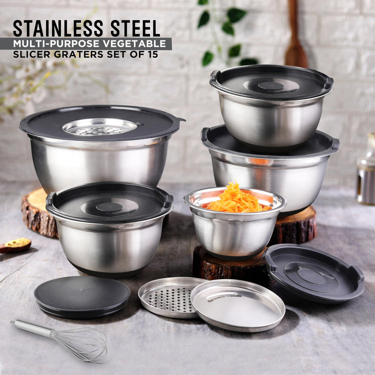 Premium Brushed Stainless Steel Mixing Bowls Sets (5 Count)