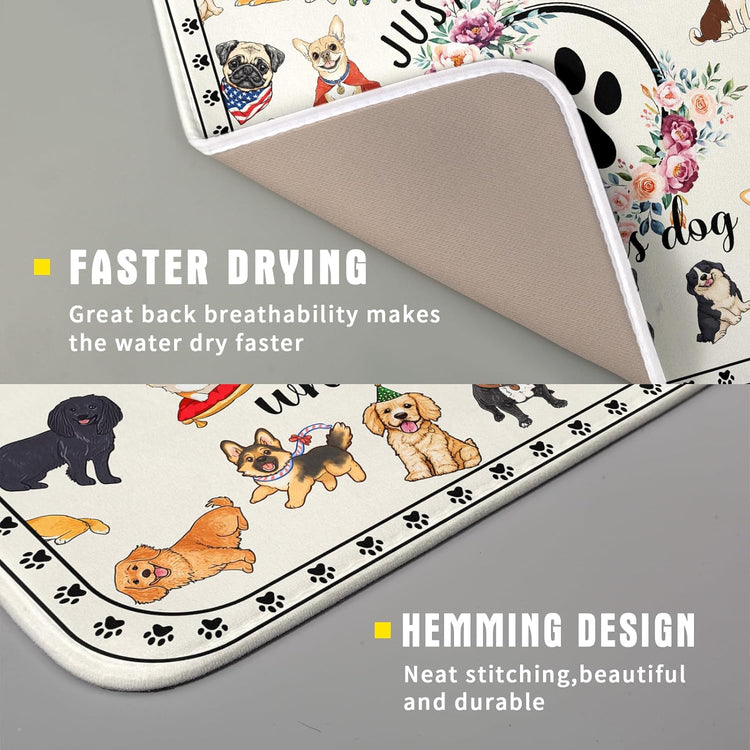 Lovely Dogs Dish Drying Mat Absorbent Printed Drying Pad for Kitchen Counter
