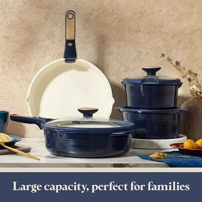 CAROTE 22Pcs Titanium Cookware Set, Pots and Pans Set Non Stick, Kitchen Cooking Set with Detachable Handle, Non Toxic Induction Cookware, Dishwasher/Oven Safe,Blue