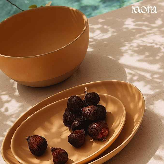 MORA Mega and Giant Serving Dishes Set of 2, 16 inch and 14 inch Ceramic Pottery Oval Platters - Microwave, Oven and Dishwasher Safe - Iris & Merrigold