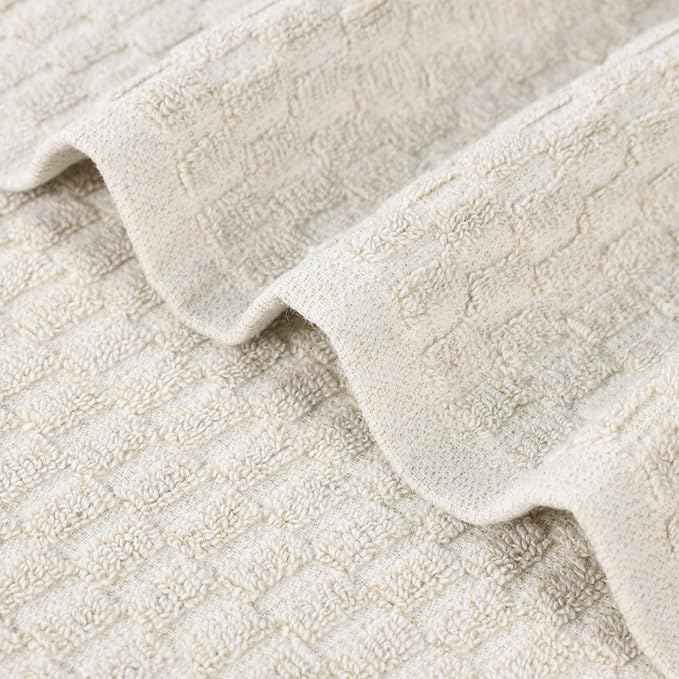 Superior Juno Viscose Cotton Blend Medium Weight Towels, for Bathroom, Shower, Spa, Plush, Quick Dry, Ultra-Soft Towels, Bath Essentials, Border Detail, 8 Piece Assorted Towel Set, Beige