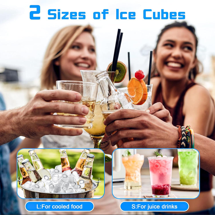 Countertop Ice Maker 26lbs/24H Portable Ice Machine with 2 Sizes of Ice Cubes, 9 Ice Cubes in 8 Mins, Stainless Steel Design Ice Scoop & Basket Included Self-Cleaning for Home, Kitchen, Bar, RV