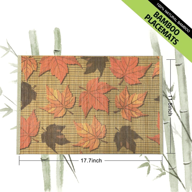 ANDSTAR Set of 8Pcs Bamboo Placemats 17.7X11.8Inch Sushi Rolling Mat Japanese Style Bamboo Mat Place Mats Washable Heat Resistant Table Mats for Dinner Dining Table (Maple Leaves)