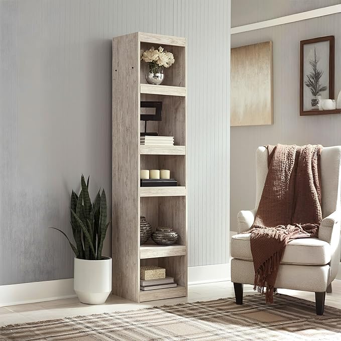 Signature Design by Ashley Willowton Coastal Entertainment Center Pier Bookcase with 3 Adjustable Shelves, Whitewash