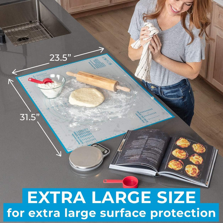 XXL Silicone Pastry Mat β Non-Slip, Easy-Clean Rolling Mat for Dough, Cookies, Pizza & Fondant β Extra Large 23.5β x 31.5β Baking Mat with Printed Measurements & Conversion Chart