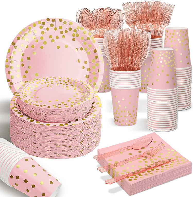350PCS Pink and Gold Party Supplies (350 Count)