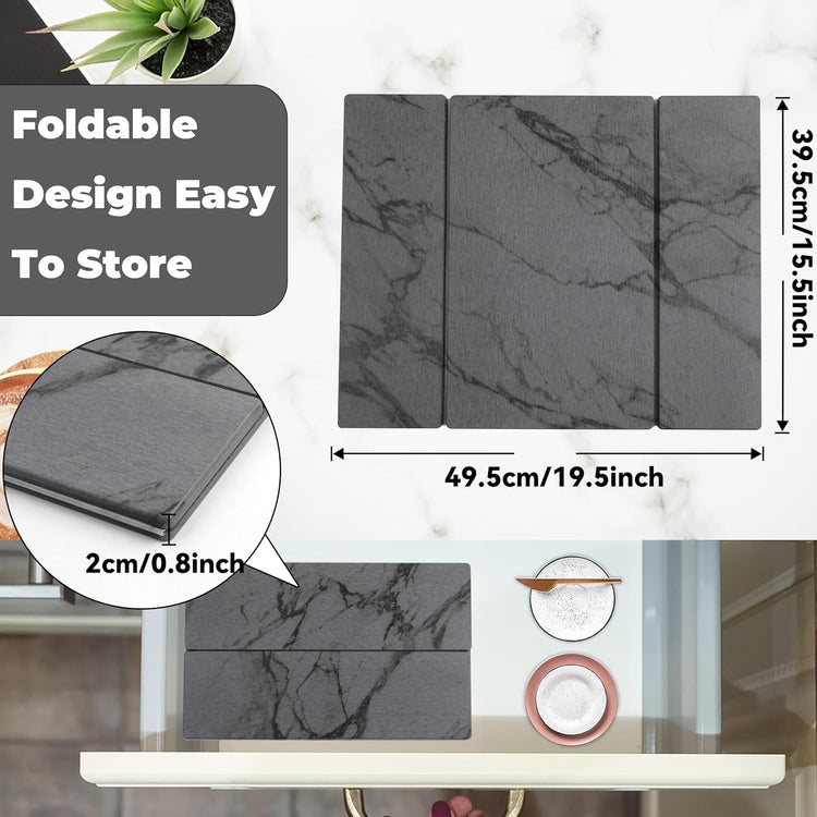 Quick Dry Collapsible Dish Drying Mat, Eco-Friendly Absorbent Diatomaceous Earth Mats for Dishes Bottles Cups 20"×16"Large Stone Dish Drying Mats for Kitchen Counter (Gray, 20"(L)×16"(W))