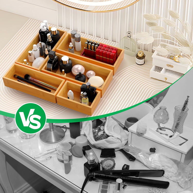 Bamboo Drawer Organizer Set (5 Compartments)