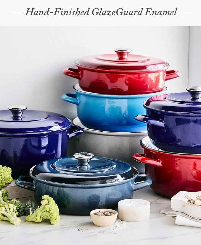 Merten & Storck 7QT Round Dutch Oven Casserole Pot with Lid, European Crafted Enameled Iron Stockpot, Induction & All Cooktops, Braising, Stews, Roasting, Slow Cooking, Sourdough, Caribbean Blue
