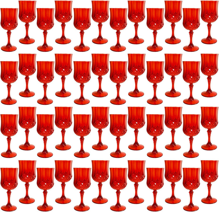 Plastic Wine Glasses,Plastic Goblets Vintage Style Cordial Drinking Glasses for Wedding Reception, Grand Event Party Supplies (48, Red)