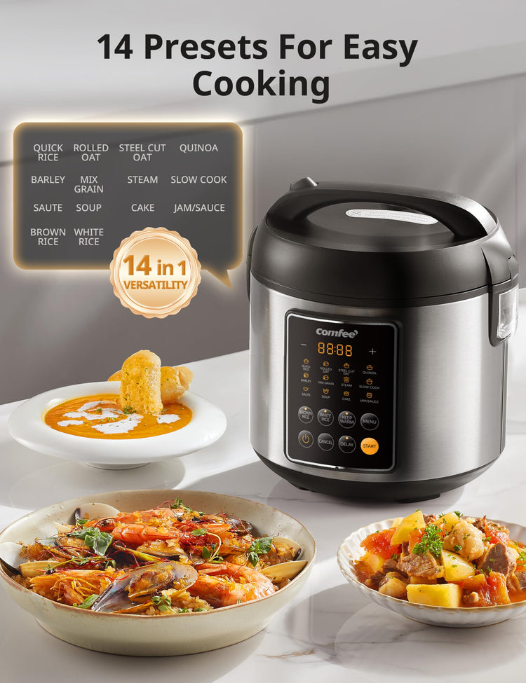 14-in-1 Rice Cooker, Stainless Steel, 10-Cups Uncooked Rice