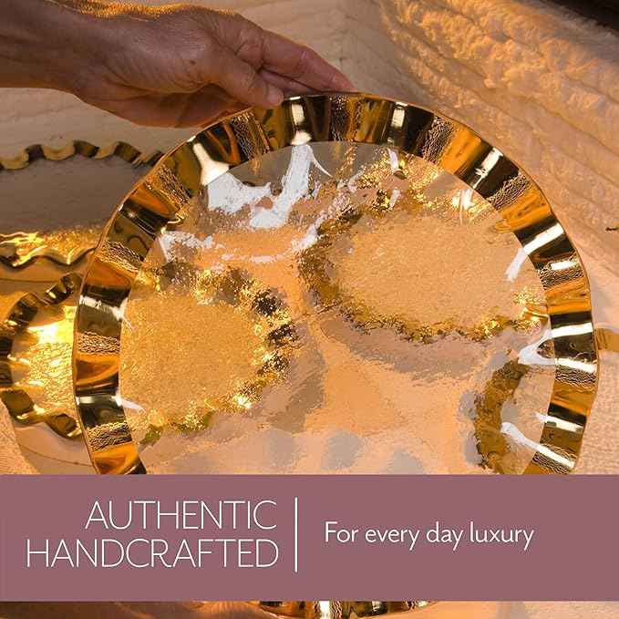 Annieglass Ruffle 7.75 Inch Wine Coaster with 24k Gold, Timeless Glass Tableware for all Occasions, Made in the USA