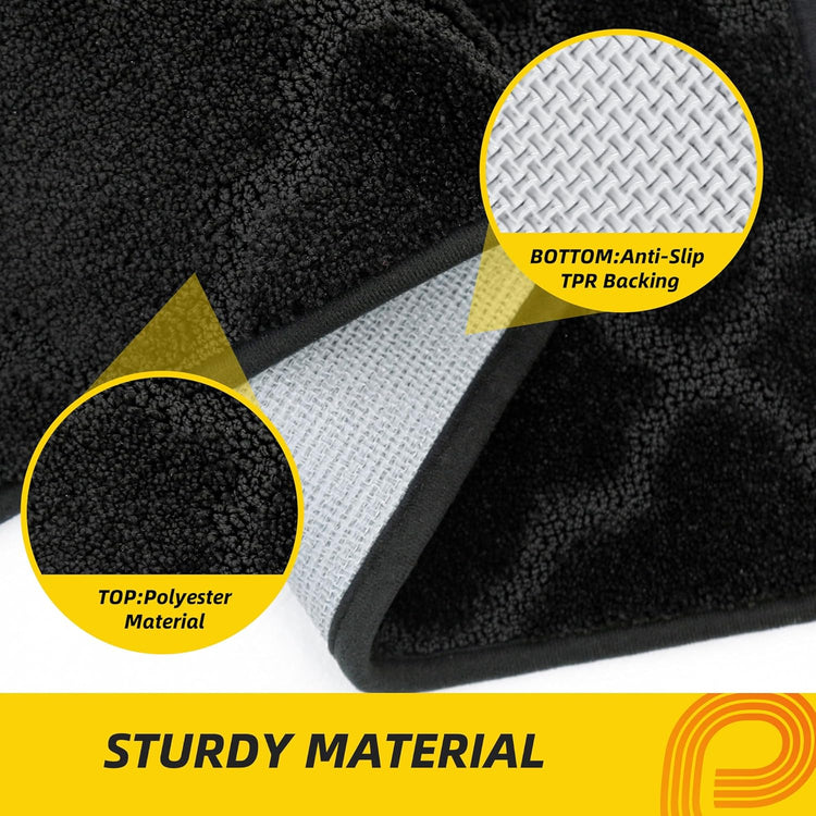 JSEI Kitchen Rugs, Non-Slip Kitchen Mats for Floor, Soft Washable Absorbent Kitchen Mats 2 Pieces, Kitchen Carpet Runner with TPR Backing, Polyester, 24”x36”+24”x60”, Black