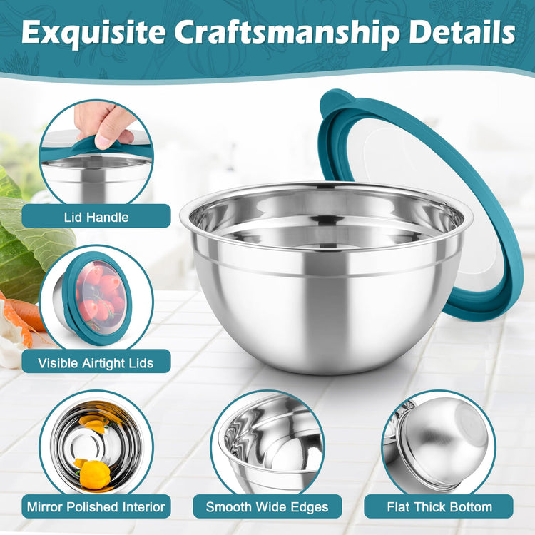 Mixing Bowls 3PCS Stainless Steel Serving Salad Bowls (3 Count)