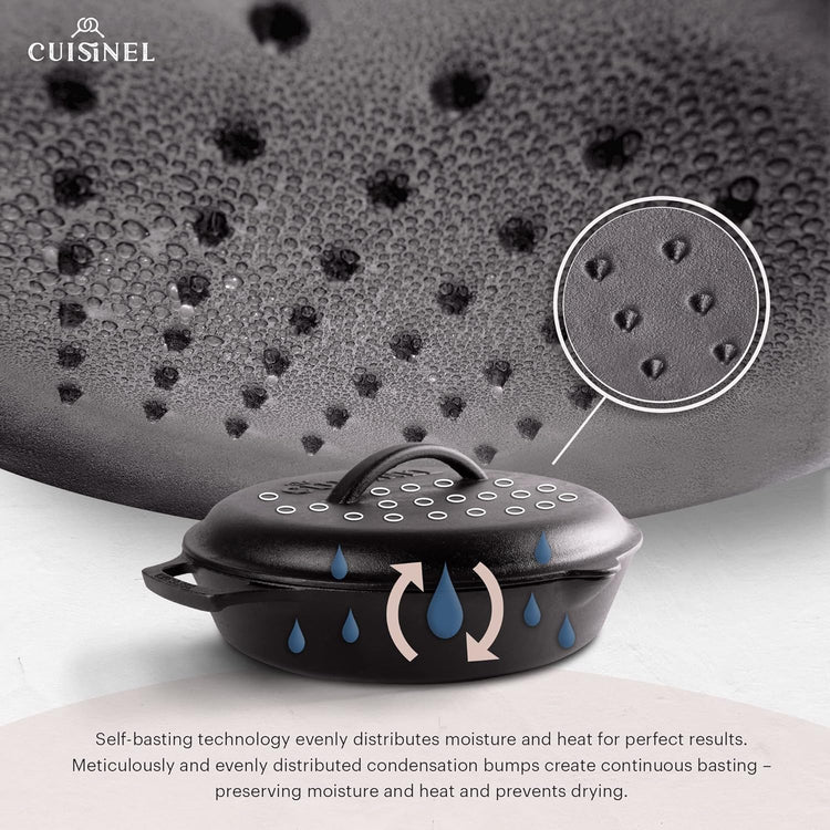 Cast Iron Skillet + Cast Iron Lid Set - 8"+10"+12" Dual Handle Frying Pans + Pan Scraper + Silicone Handle Holder Covers - Pre-Seasoned Indoor/Outdoor, Grill, Stovetop, Induction, Oven Safe Cookware - Nestoria