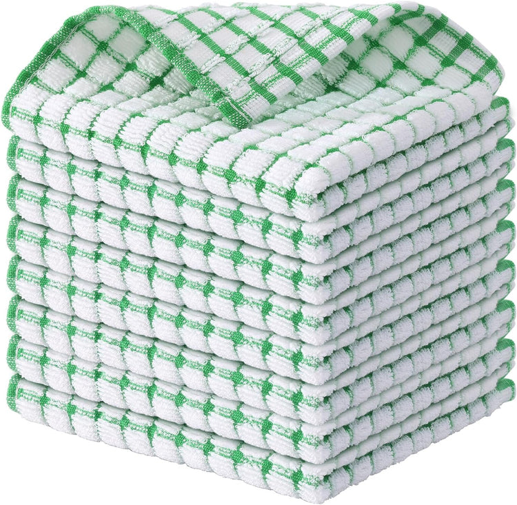 Kitinjoy Cotton 8 Pack Terry Kitchen Dish Cloths, 12 x 12 Inches Super Soft and Absorbent Dish Rags, Quick Drying Dish Towels for Washing Dishes, Green - Nestoria