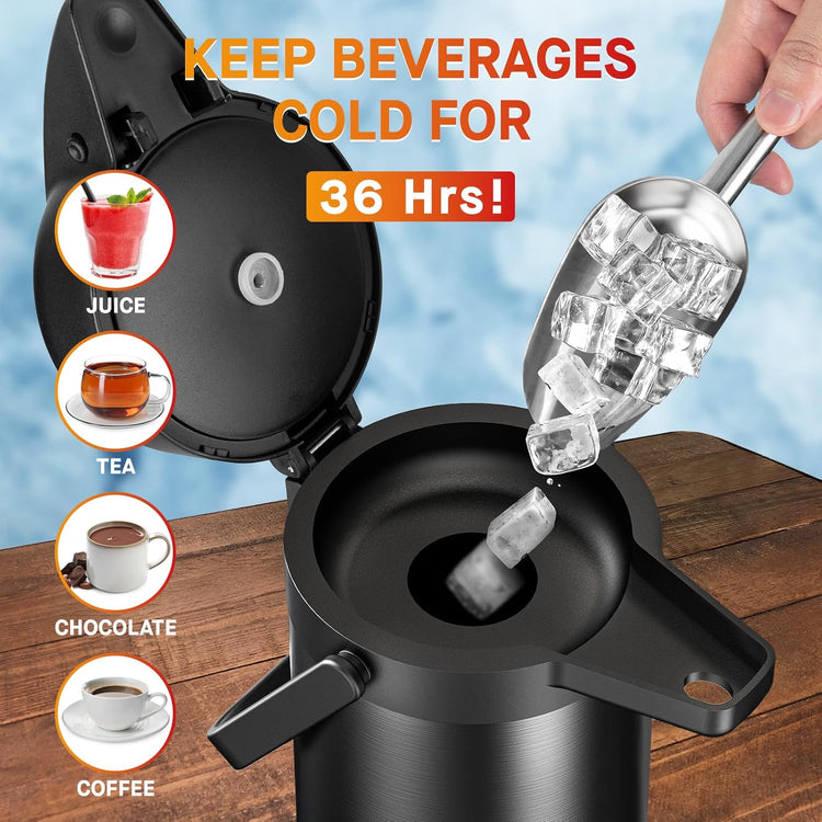 Airpot Coffee Carafe for Keeping Hot - 102 OZ/ 3.0L Coffee Dispenser with Pump - Insulated Stainless Steel thermal carafe for Hot Drinks Water Tea Chocolate - Hot Beverage Dispenser for Parties