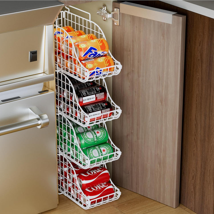 Can Storage Organizer Pantry, Stackable Kitchen Canned Food Holder With Handles, Can Organizer For Pantry Countertop Cabinet, Beverage Drink Pop Soda Can Dispenser Patent Pending (White, 4 Pack)