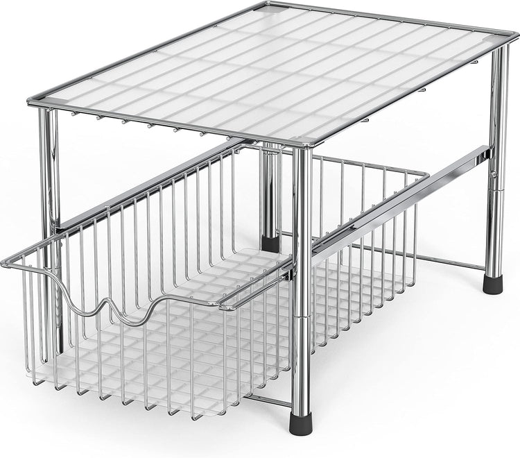 DecoBrothers Stackable Under Sink Organizer with Sliding Basket, Chrome