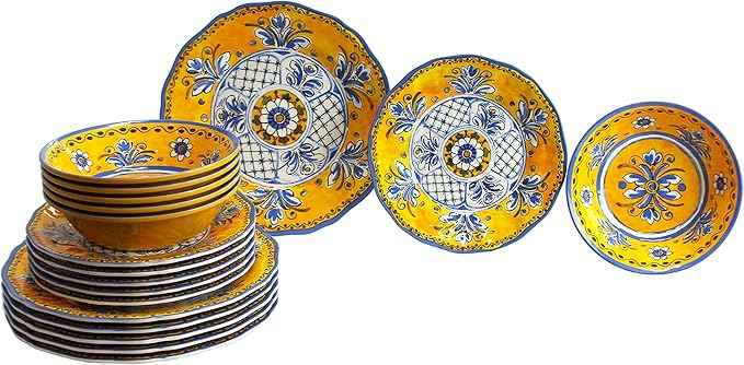 Le Cadeaux 18 Piece Luxury Melamine Dinnerware Set, Service for 6 (Benidorm)