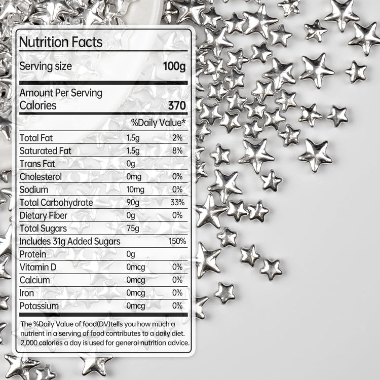 Silver Sprinkles for Cake Decorating, Star Candy Sugar, Mix Size, 150g/5.29oz, Food Grade, Cake Decoration, Cupcake Topper, Holiday, Party, Wedding Party, Birthday, Easter, Christmas Supplies