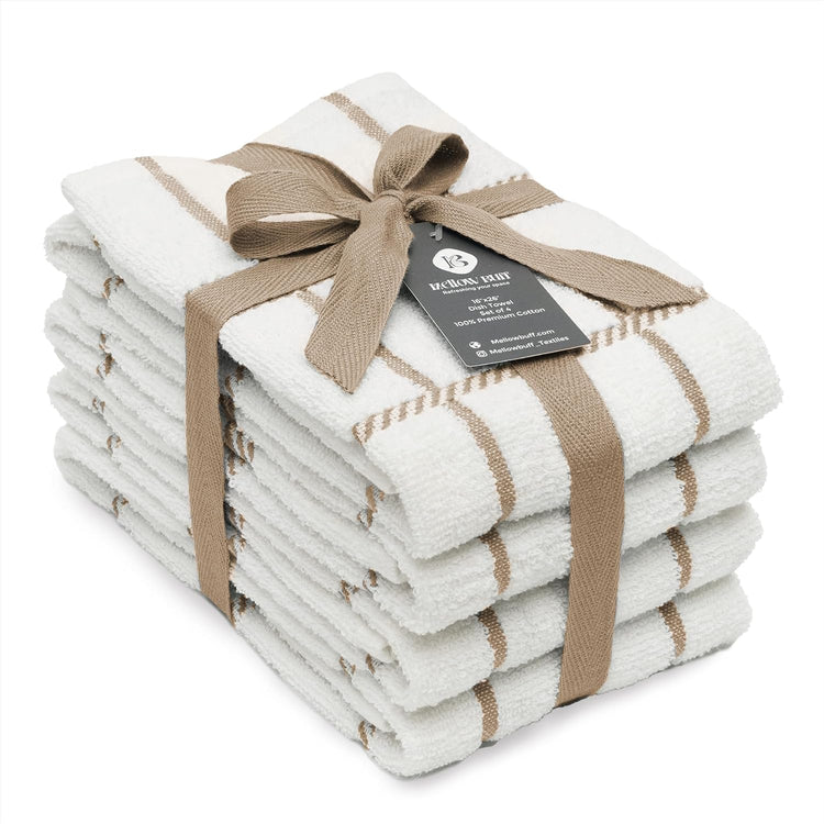 100% Cotton Terry Dish Towels, 4 Pack Checks, 16 x26 Inches, Super Soft and Absorbent Kitchen Towels, Perfect for Kitchen Cleaning and Dish Washing | Tan - Nestoria