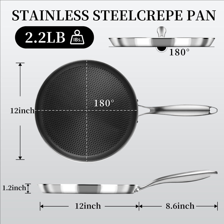 12 Inch Stainless Steel Crepe Pan