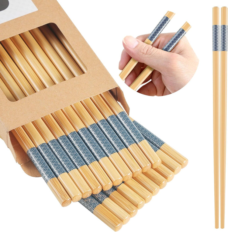 10Pairs Bamboo Chopsticks Reusable | Dishwasher Safe | Non slip | Chinese -(9.45in)